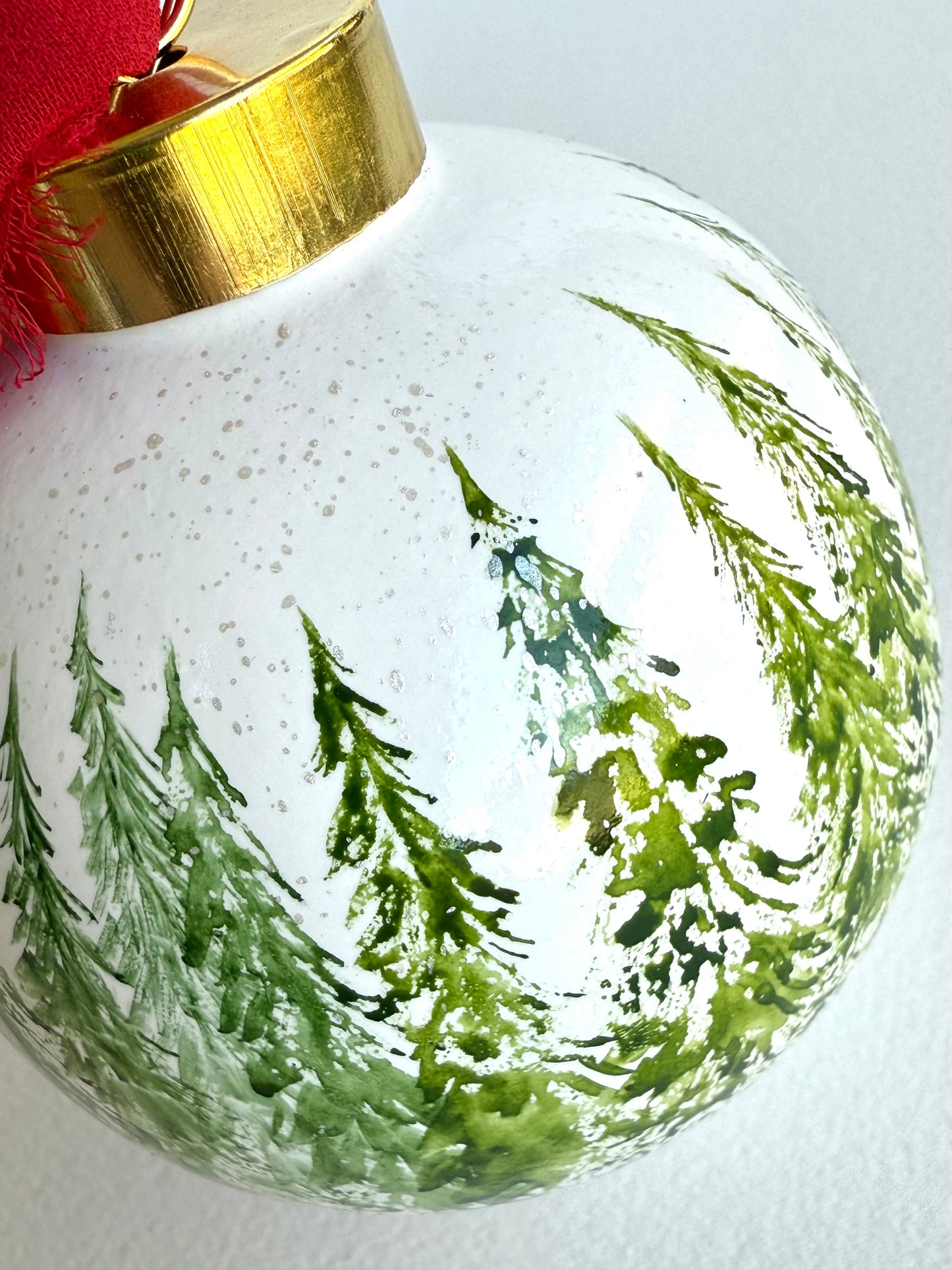 Green Winter Scene Glass Ornament -Hand Painted