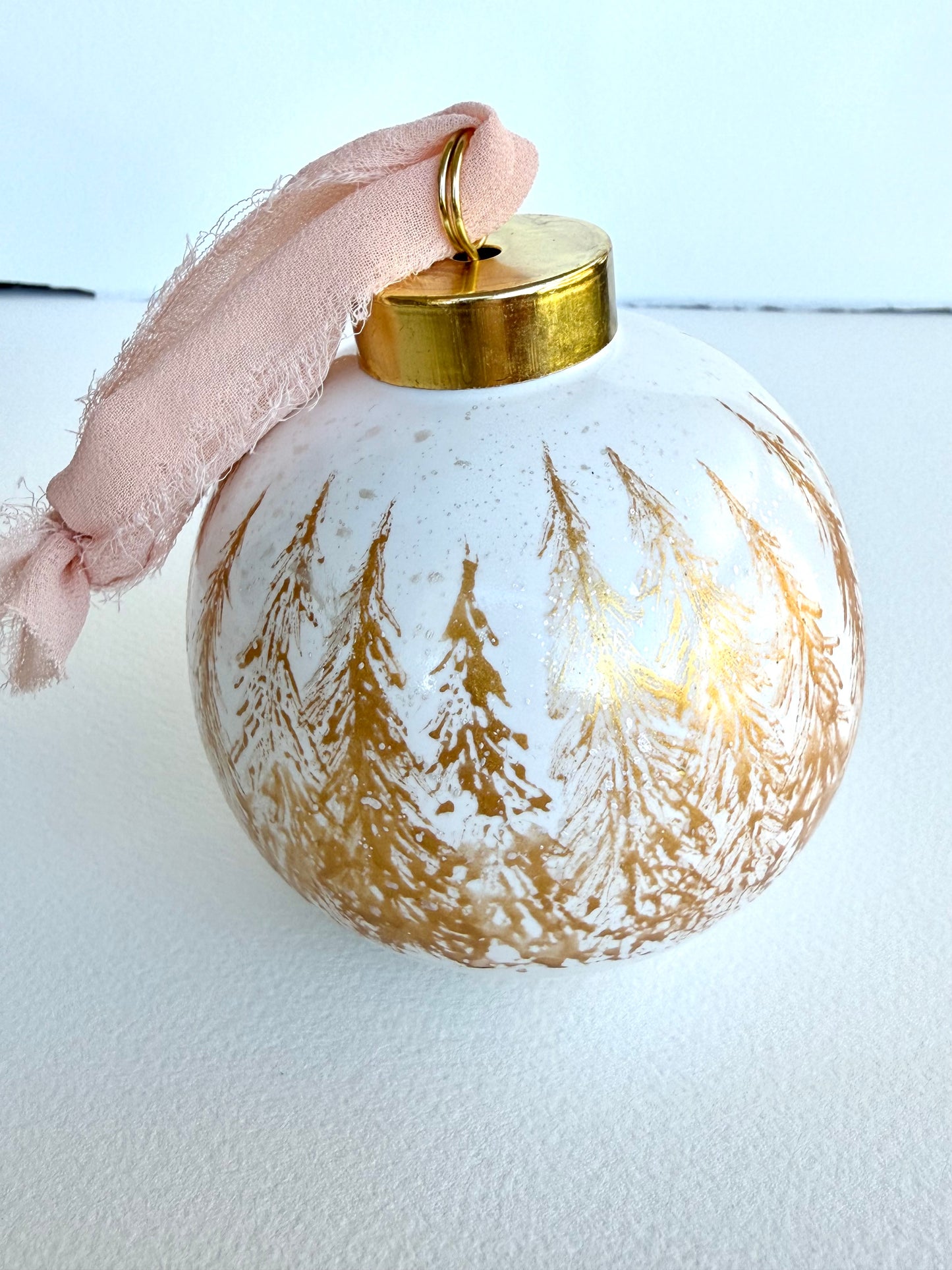 Gold Winter Scene Glass Ornament -Hand Painted