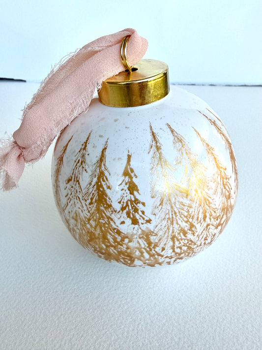 Gold Winter Scene Glass Ornament -Hand Painted