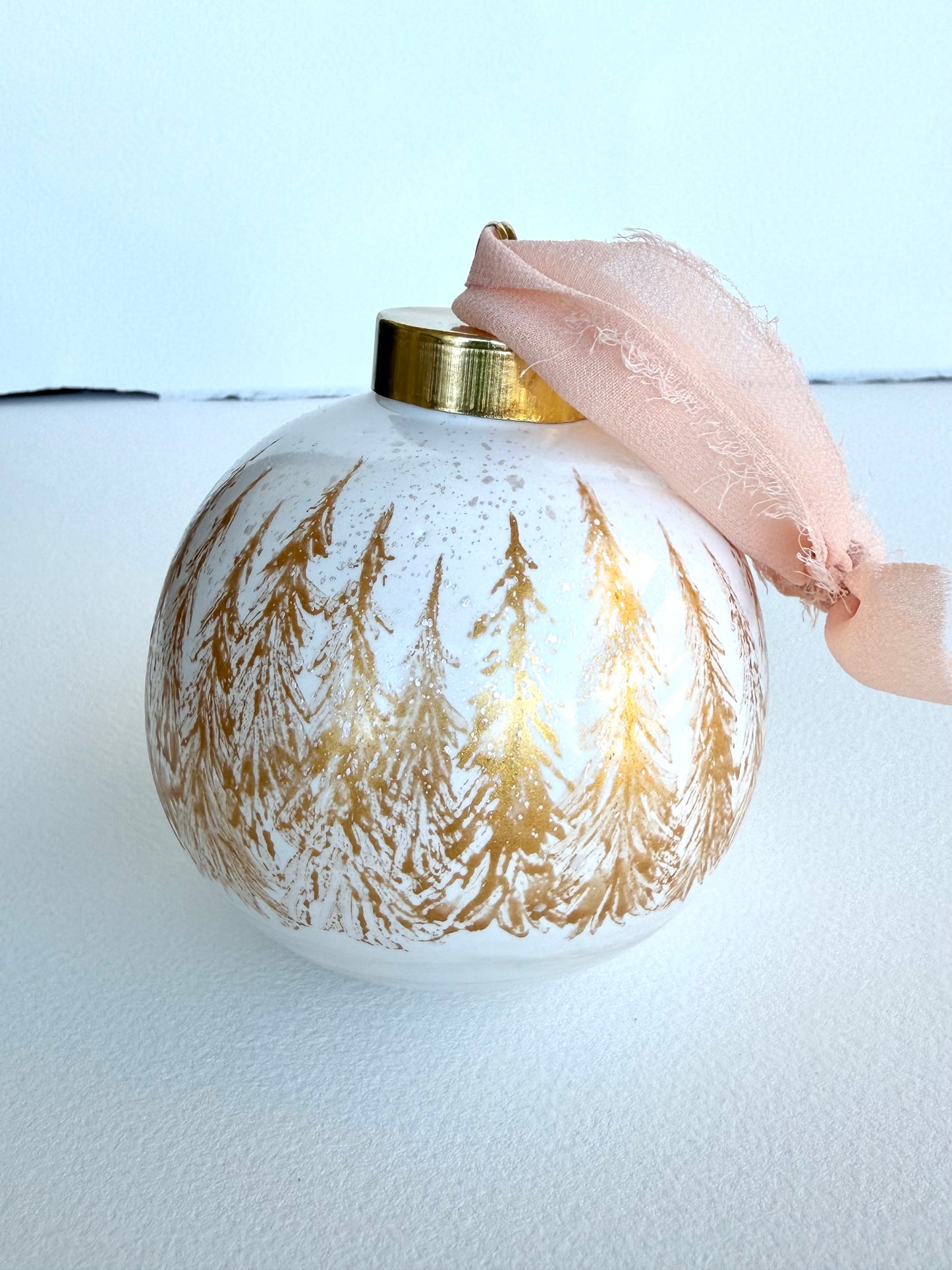 Gold Winter Scene Glass Ornament -Hand Painted