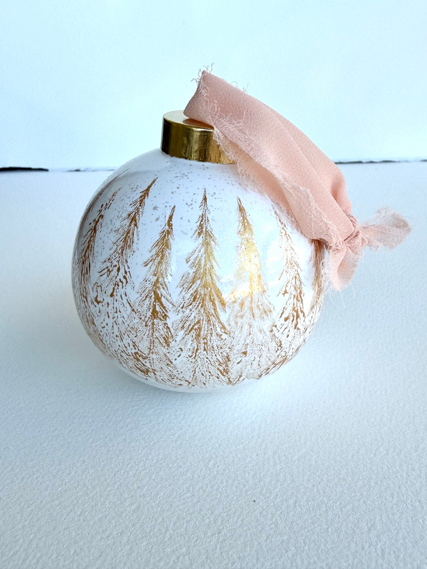 Gold Winter Scene Glass Ornament -Hand Painted