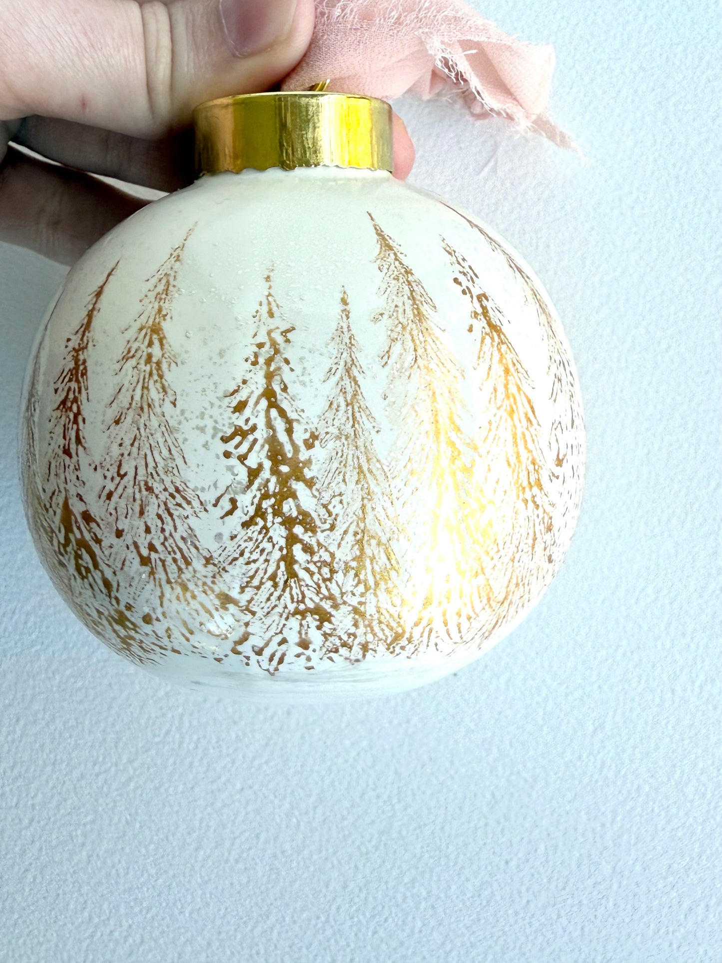 Gold Winter Scene Glass Ornament -Hand Painted