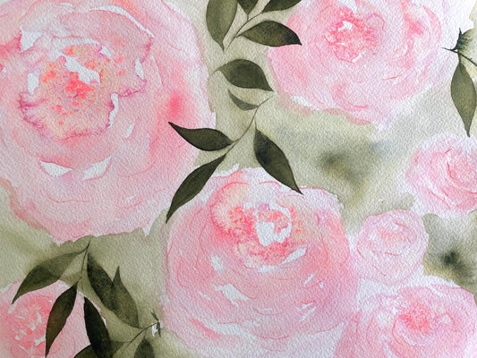 "Pink Spring Flowers" Original Watercolor Painting - 9 in x 12 in (unframed)
