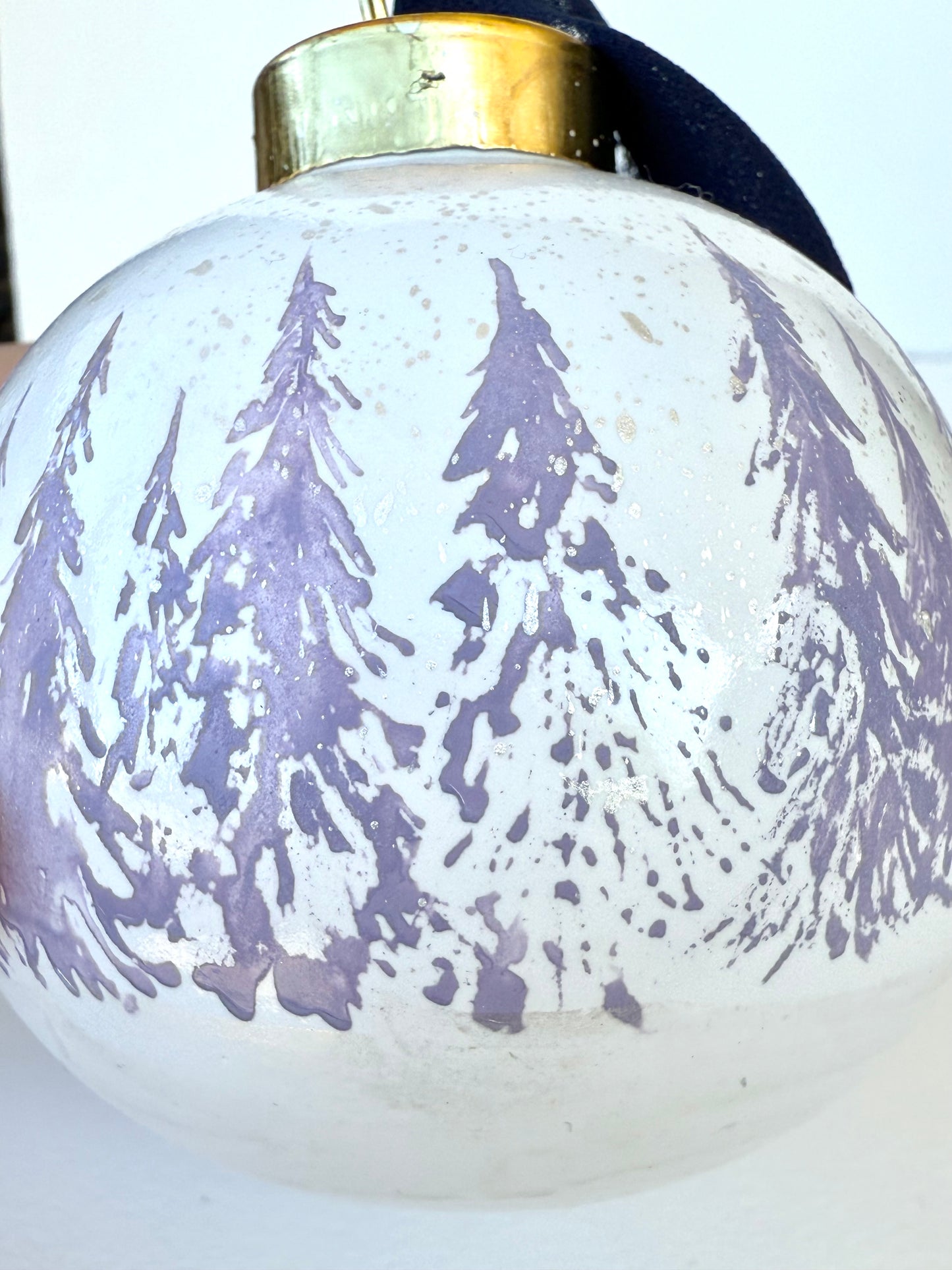 Purple Winter Scene Glass Ornament -Hand Painted