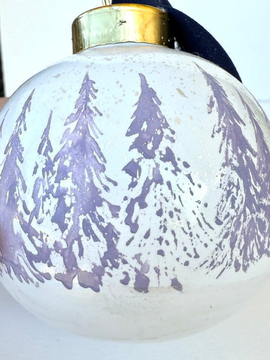 Purple Winter Scene Glass Ornament -Hand Painted