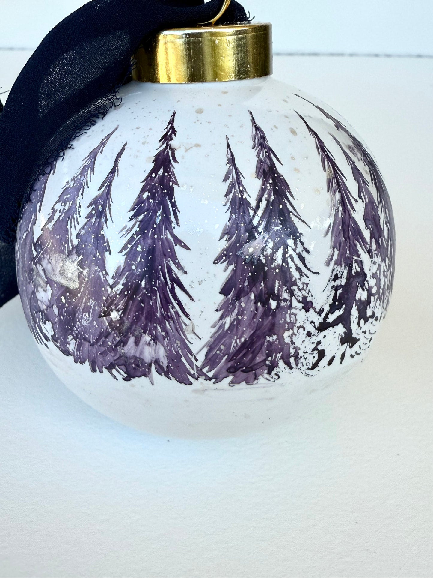 Purple Winter Scene Glass Ornament -Hand Painted