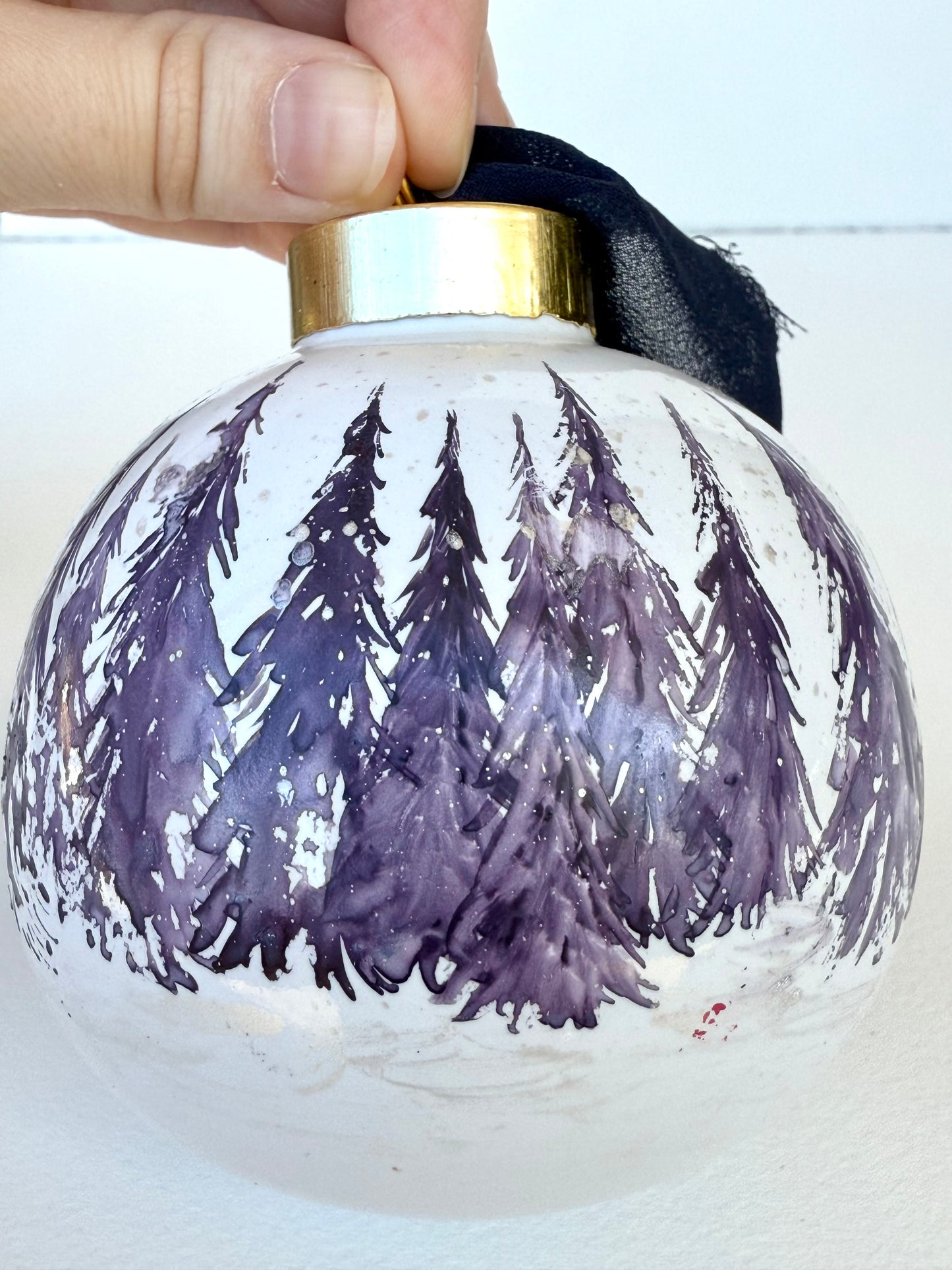 Purple Winter Scene Glass Ornament -Hand Painted